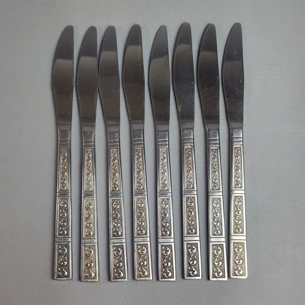 Vintage Riviera RIF4 Stainless Flatware Japan Set Of 43 Scroll Black Textured